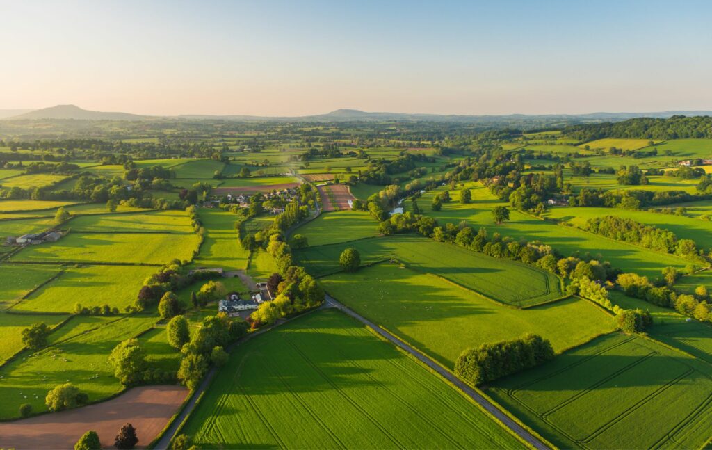 Moving to England from America: Landscape of farms, villages and pasture, UK