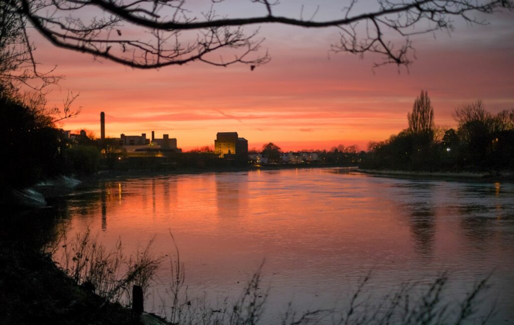 Thames riverside with red sunset, East Sheen