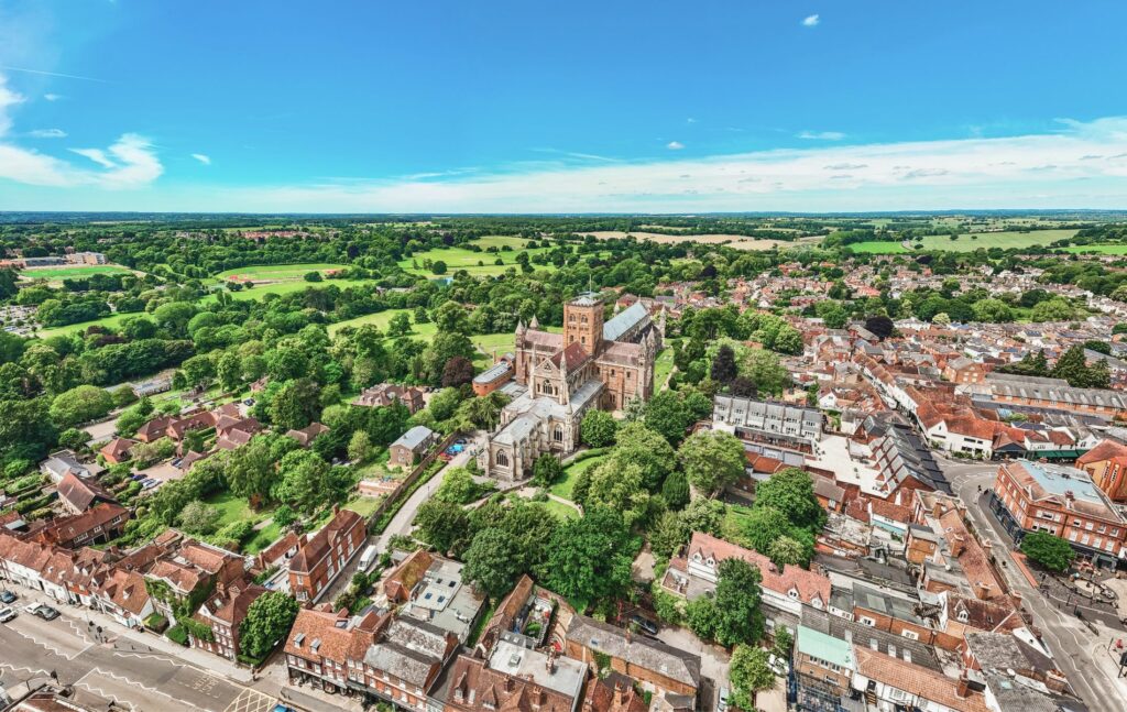 Aerial photo of St Albans in Hertfordshire