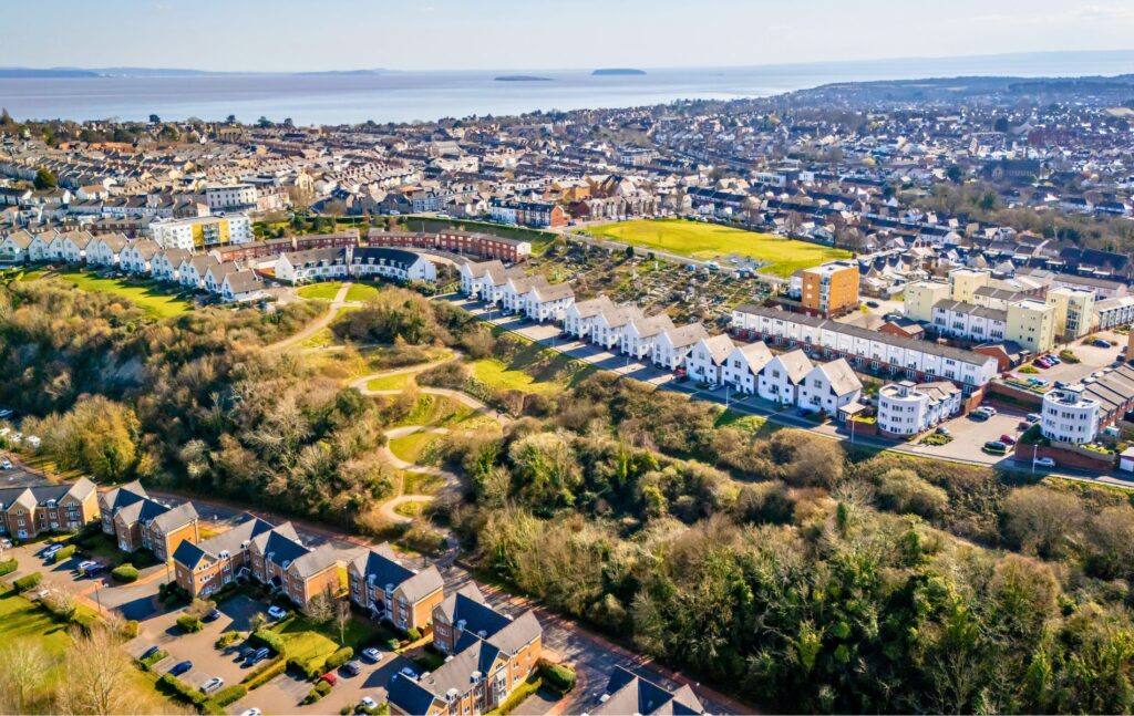 Houses on a steep hill in Penarth, Cardiff