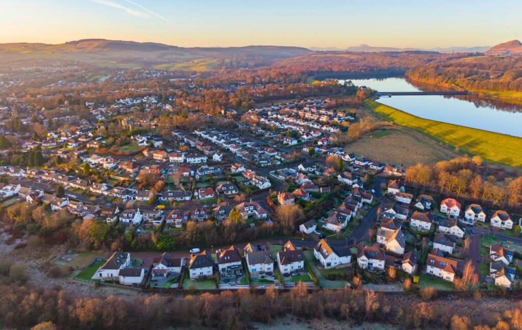 Prime best places to live in Scotland, Milngavie residential area beside reservoir