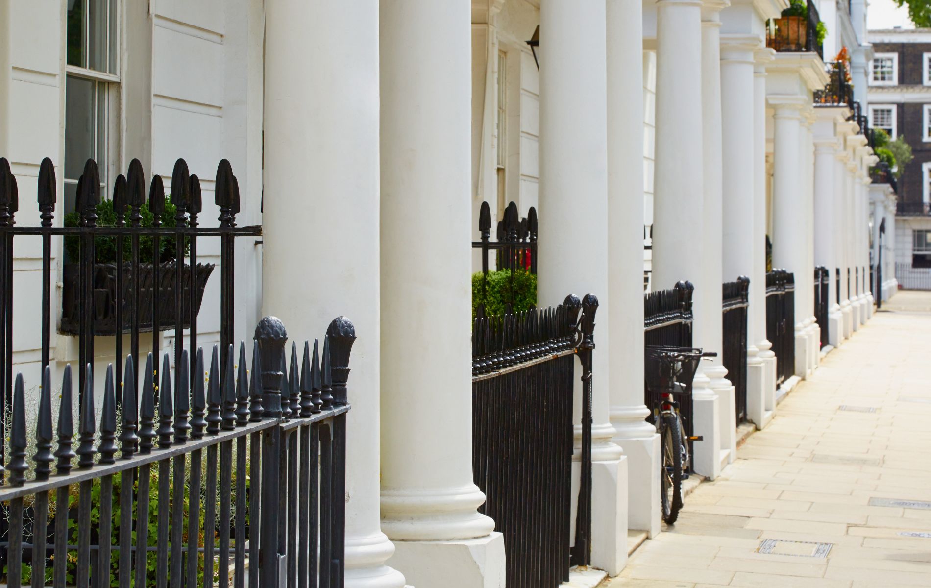 UK property, white Edwardian houses in Kensington